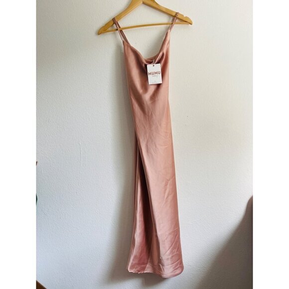 NWT Show Me Your Mumu Verona Cowl Neck Midi Dress | Champagne Satin | Size S - Picture 3 of 7